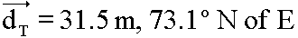 final result, dT = 31.5 m at 73.1 degrees N of E